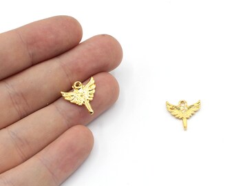 Ciondolo mini angelo placcato oro lucido 24k da 15 mm, ciondolo braccialetto angelo, ciondolo mini oro, ciondolo angelo, perline angelo oro, accessori placcati oro