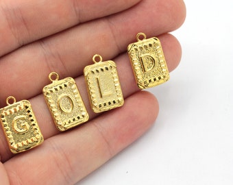 12x20mm 24k Shiny Gold Letter Charm, Mini Letter Charm, Alphabet Letter Beads, Initial Charm, Letter Bracelet, Gold Plated Findings, GD1006