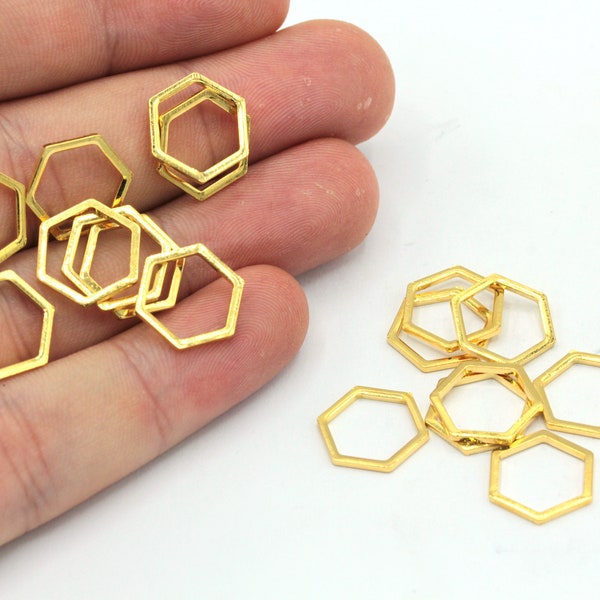 12x14mm 24k Shiny Gold Hexagon Charm, Hexagon Ring, Blank Hexagon Connector, Earring Pendant, Earring Findings, Gold Plated Findings, RWG411