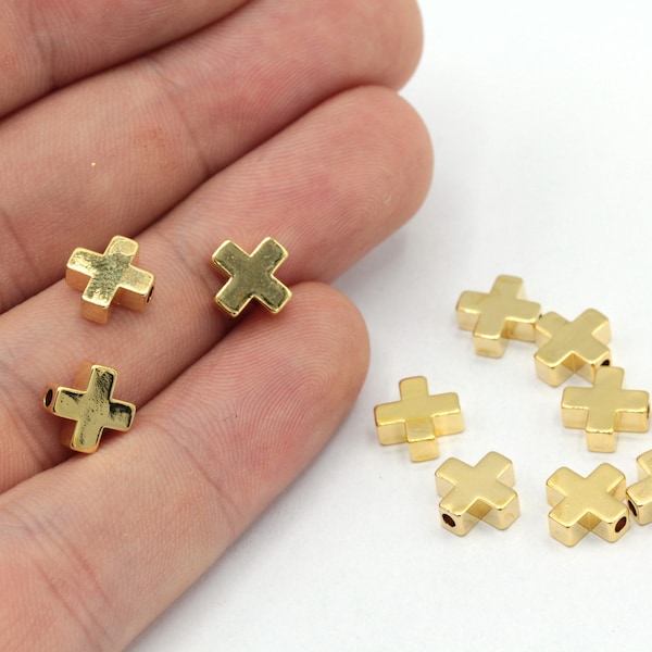 8mm 24k Shiny Gold Cross Beads, Cross Bracelet Beads, Tiny Cross Charm, Cross Spacer Beads, Bracelet Charm, Gold Plated Findings, GD925