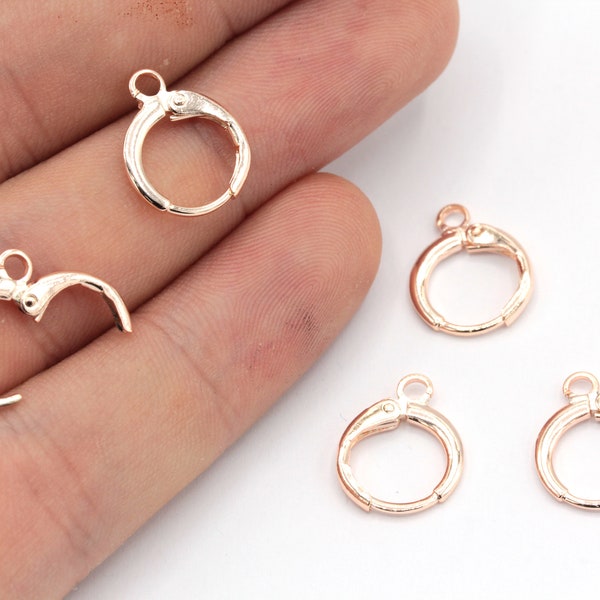 10 Pcs 12x14mm Rose Gold Leverback Earring Clasps, Round Hoop Earrings, Ear Hooks, Rose Leverback Earrrings, Rose Plated Findings, MJ283