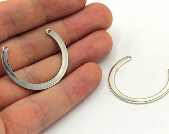 28x34mm Rhodium Plated C Shape Charm, Geometric Charm, Open Round Charm Earrings, Earring Pendant, Earring Finding, Rhodium Findings, RWR204