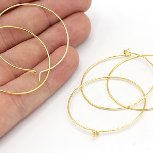 35mm 24k Shiny Gold Plated Earring Hoops, Hoop Ear Wire, Gold Ear Wire, Hoop Earrrings, Circle Earrings, Gold Plated Findings, EG072