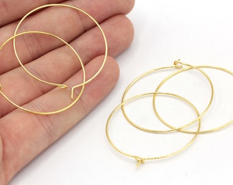 35mm 24k Shiny Gold Plated Earring Hoops, Hoop Ear Wire, Gold Ear Wire, Hoop Earrrings, Circle Earrings, Gold Plated Findings, EG072