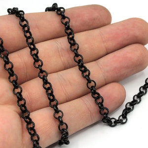 5mm Black Plated Rolo Chain, Black Round Link Chain, Rolo Link Chain, Open Link Chain, Bulk Chain, Black Chains, Black Plated Chain, HCR0x2