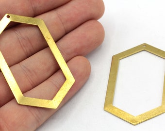 32x54mm Brass Hexagon Charm, Frame Pendant, Hexagon Frame Charm, Earring Settings, Earring Pendant, Earring Finding, Brass Findings, RW284
