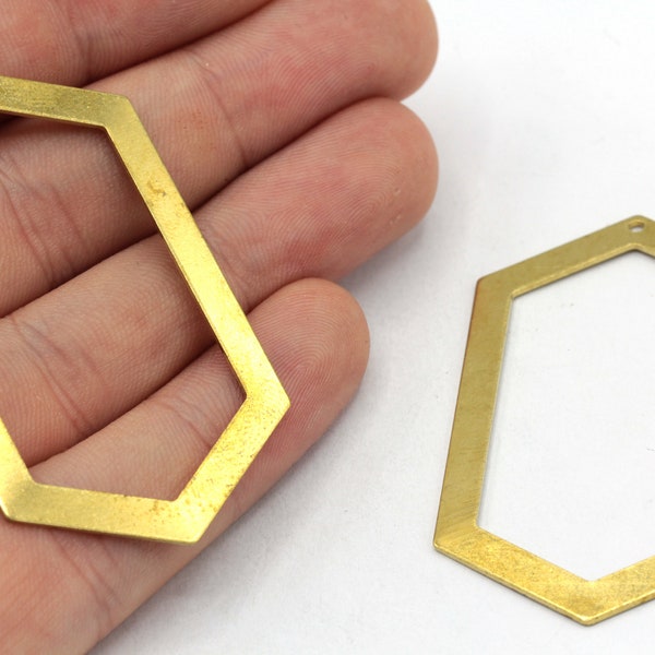 32x54mm Brass Hexagon Charm, Frame Pendant, Hexagon Frame Charm, Earring Settings, Earring Pendant, Earring Finding, Brass Findings, RW284