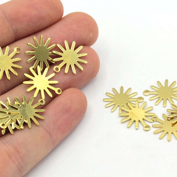 15mm Raw Brass Mini Sun Charm, Tiny Sun Pendant, Celestial Charm, Brass Sunny Charm, Earring Pendant, Earring Finding, Brass Findings, BM034