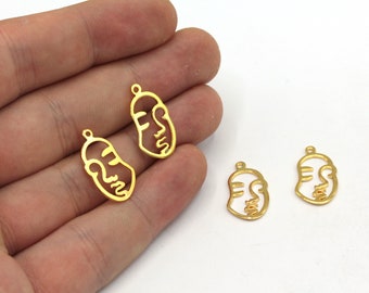 10x20mm Gold Lady Face Charm, Tiny Face Pendant, Face Silhouette, Earring Connector, Earring Pendant, Gold Plated Findings, RGW253