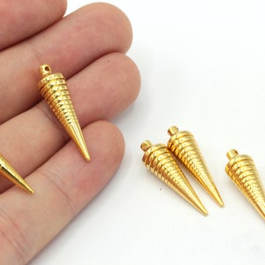 7x27mm 24k Shiny Gold Plated Spike Charm, Long Spike Pendant, Spike Cone Charm, Earring Pendant, Gold Plated Findings, GD276
