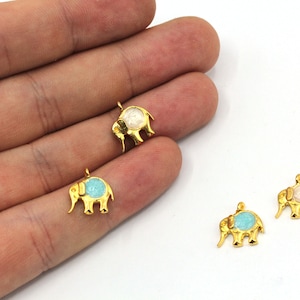 11x12mm 24k Shiny Gold Plated Mini Elephant Charm, Enamel Elephant Charm, Animal Charms, Bracelet Charm, Gold Plated Findings, GD887