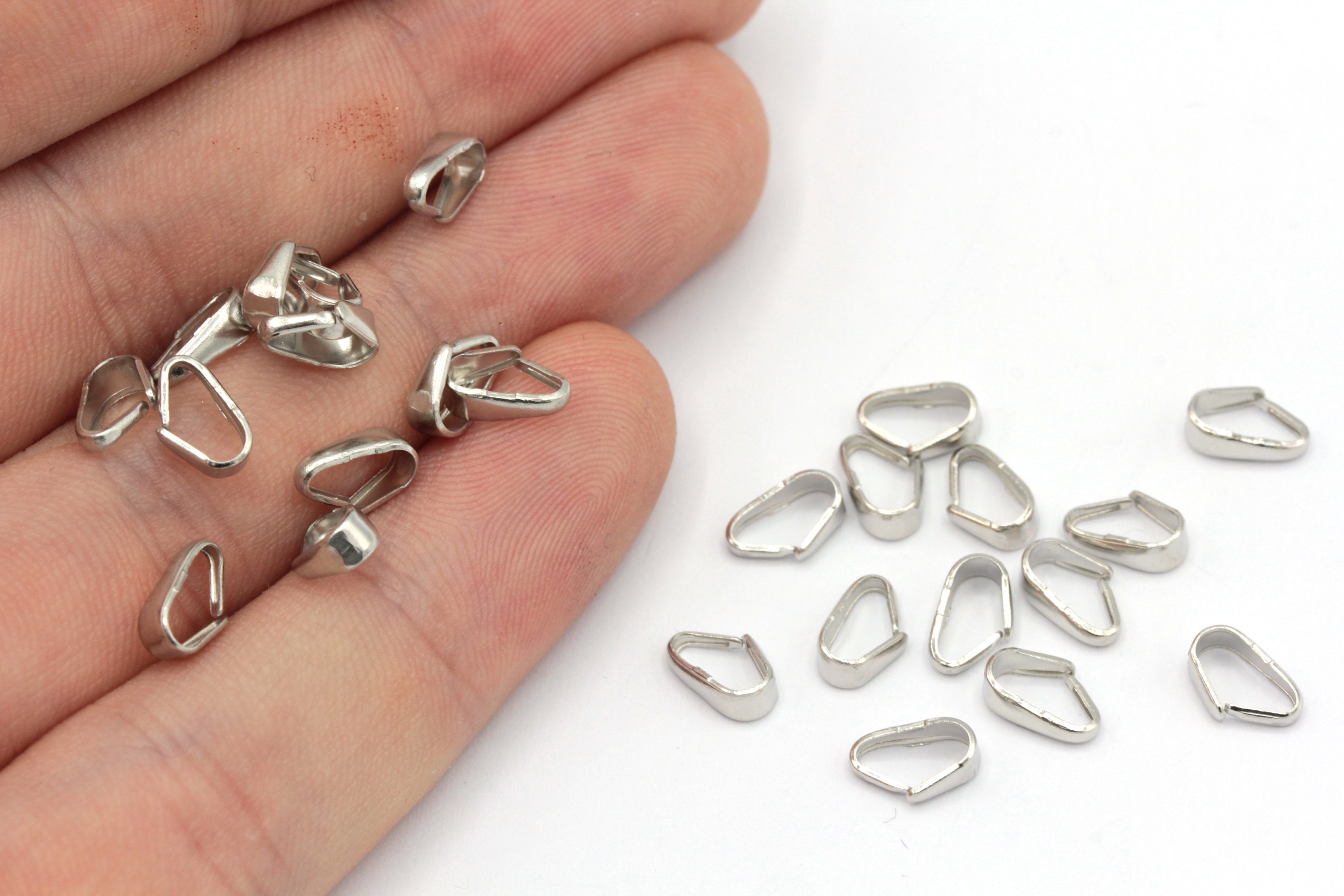 10 Pcs 5x7mm Rhodium Plated Pendant Bail, Rhodium Pinch Bails, Charm Bail, Tiny Bail, Pendant Connector, Rhodium Plated Findings, MJ001