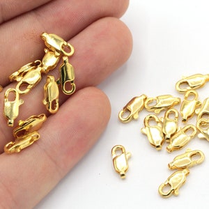 10 Pcs 14mm 24k Shiny Gold Lobster Clasps, Claw Clasps, Lobster Claw Clasps, Chain Connector, Jewelry Clasp, Gold Plated Findings, MJ088