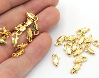 10 Pcs 14mm 24k Shiny Gold Lobster Clasps, Claw Clasps, Lobster Claw Clasps, Chain Connector, Jewelry Clasp, Gold Plated Findings, MJ088