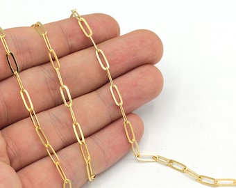 4x9mm 24k Shiny Gold Plated Paperclip Chain, Paperclip Link Chain, Cable Chain, Soldered Chain, Rectangular Chain, Gold Plated Chain, TM044