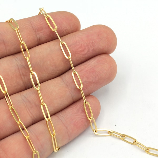 4x9mm 24k Shiny Gold Plated Paperclip Chain, Paperclip Link Chain, Cable Chain, Soldered Chain, Rectangular Chain, Gold Plated Chain, TM044