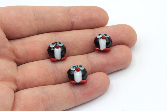 11x12mm Hand Made Murano Glass Penguin Beads, Murano Penguin Charm, Murano Animal Beads, Tiny Murano Charms, Murano Glass Findings, MRN