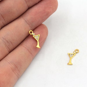 8x12mm 24k Shiny Gold Mini Cocktail Glass Charm, CZ Micro Pave Cocktail Glass Charm, Cocktail Glass Earrings, Gold Plated Findings, ZC291