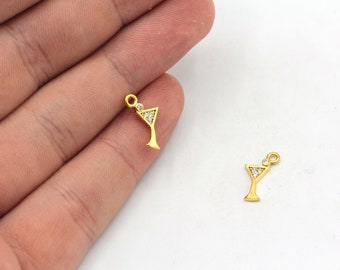 8x12mm 24k Shiny Gold Mini Cocktail Glass Charm, CZ Micro Pave Cocktail Glass Charm, Cocktail Glass Earrings, Gold Plated Findings, ZC291