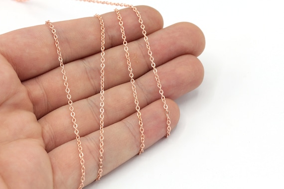 2mm Rose Gold Plated Tiny Cable Chain, Flat Rolo Chain, Rose Box