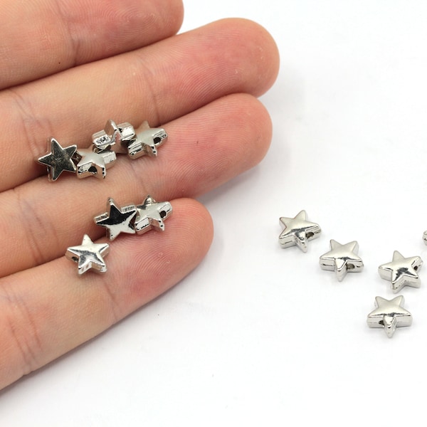 9x8mm Rhodium Plated Mini Star Beads, Celestial Beads, Star Spacer Beads, Star Bracelet Charm, Rhodium Plated Findings, GD1068