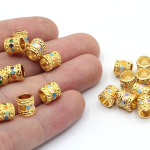 7.5x8mm 24k Shiny Gold Plated Colorful Tube Beads, Cylinder Spacer Beads, Tube Beads, Bracelet Connector, Enamel Beads, Gold Plated Findings