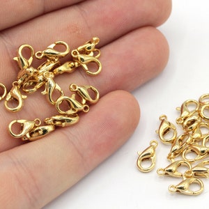 10 Pcs 10mm 24k Shiny Gold Lobster Clasps, Claw Clasps, Lobster Claw Clasps, Chain Connector, Jewelry Clasp, Gold Plated Findings, MJ014