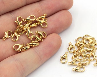 10 Pcs 10mm 24k Shiny Gold Lobster Clasps, Claw Clasps, Lobster Claw Clasps, Chain Connector, Jewelry Clasp, Gold Plated Findings, MJ014