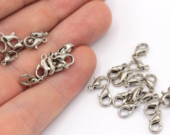 10 Pcs 10mm Rhodium Plated Lobster Clasps, Claw Clasps, Lobster Claw Clasps, Chain Connector, Jewelry Clasp, Rhodium Plated Findings, JM014