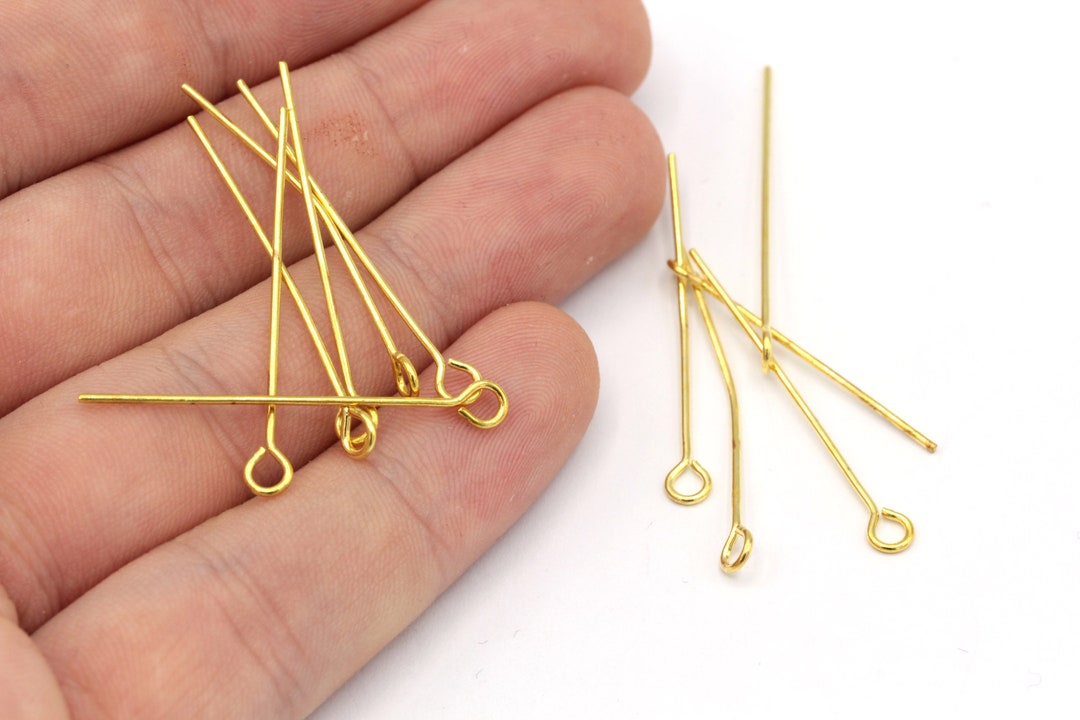 100 Pcs 20 Ga 30mm Brass Eye Pin, Gold Tone Eye Pin, Eye Pins, Brass