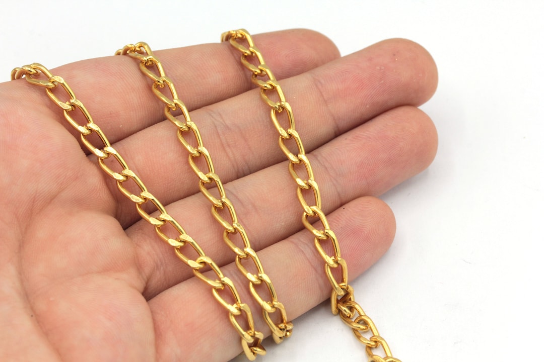 24k Shiny Gold Plated Cable Chain, Curb Chain, Link Chain, Tiny Gold