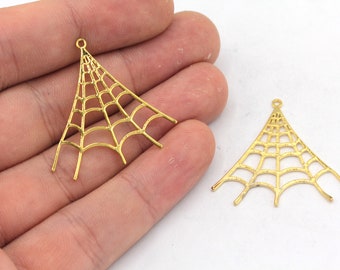 31x33mm 24k Shiny Gold Spider Web Charm, Halloween Jewelry, Spider Web Earrings, Gold Earrings, Earring Pendant, Gold Plated Findings, BM294