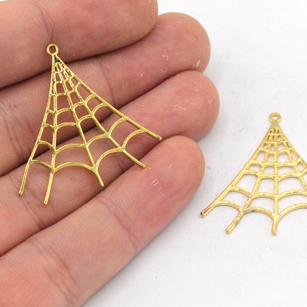 31x33mm 24k Shiny Gold Spider Web Charm, Halloween Jewelry, Spider Web Earrings, Gold Earrings, Earring Pendant, Gold Plated Findings, BM294