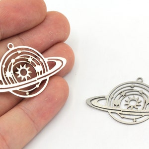24x40mm Stainless Steel Saturn Charm, Steel Galaxy Pendant, Space Charms, Earring Pendants, Earring Findings, Steel Findings, BM489