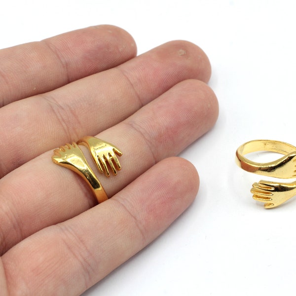 Adjustable 24k Shiny Gold Plated Tiny Hug Rings, Love Hug Ring, Hugging Ring, Love Ring, Tiny Ring, Adjustable Gold Rings, Gold Plated Rings