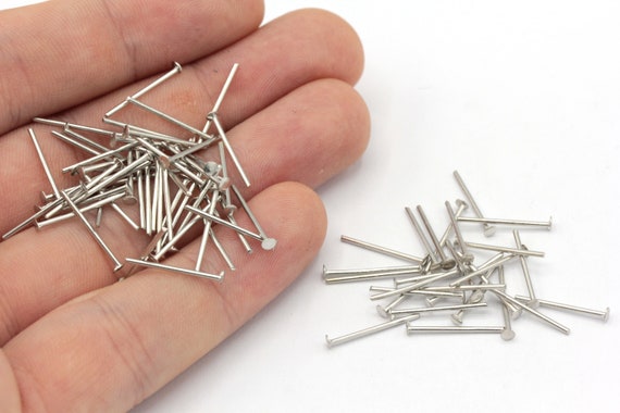 125 Pcs 20 Ga 15mm Silver Plated Flat Head Pin, Silver Plated Flat