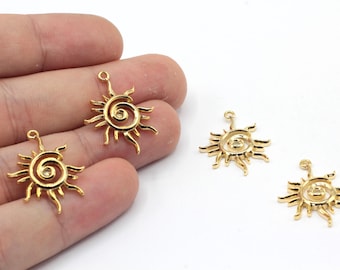 17x24mm 24k Shiny Gold Plated Sun Charm, Sunburst Charm, Spiral Sun Charm, Celestial Charm, Sunny Charm, Necklace Charm, Gold Plated Finding