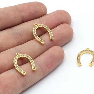 14x18mm 24k Shiny Gold Plated CZ Micro Pave Horseshoe Charm, Lucky Charm, Zirconia Charm, Horseshoe Pendant, Gold Plated Findings, GLD482