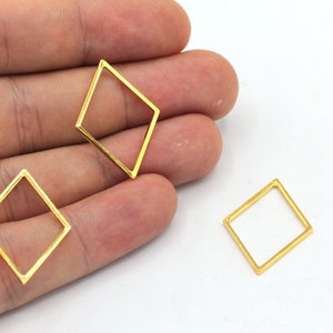 20x27mm 24k Shiny Gold Rhombus Charm, Rhombus Ring, Blank Diamond Connector, Earring Pendant, Earring Findings, Gold Plated Findings, RWG510