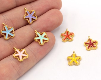 11x13mm 24k Shiny Gold Plated Mini Starfish Charm, Enamel Starfish Charm, Ocean Charm, Starfish Bracelet Charm, Gold Plated Findings, GD750