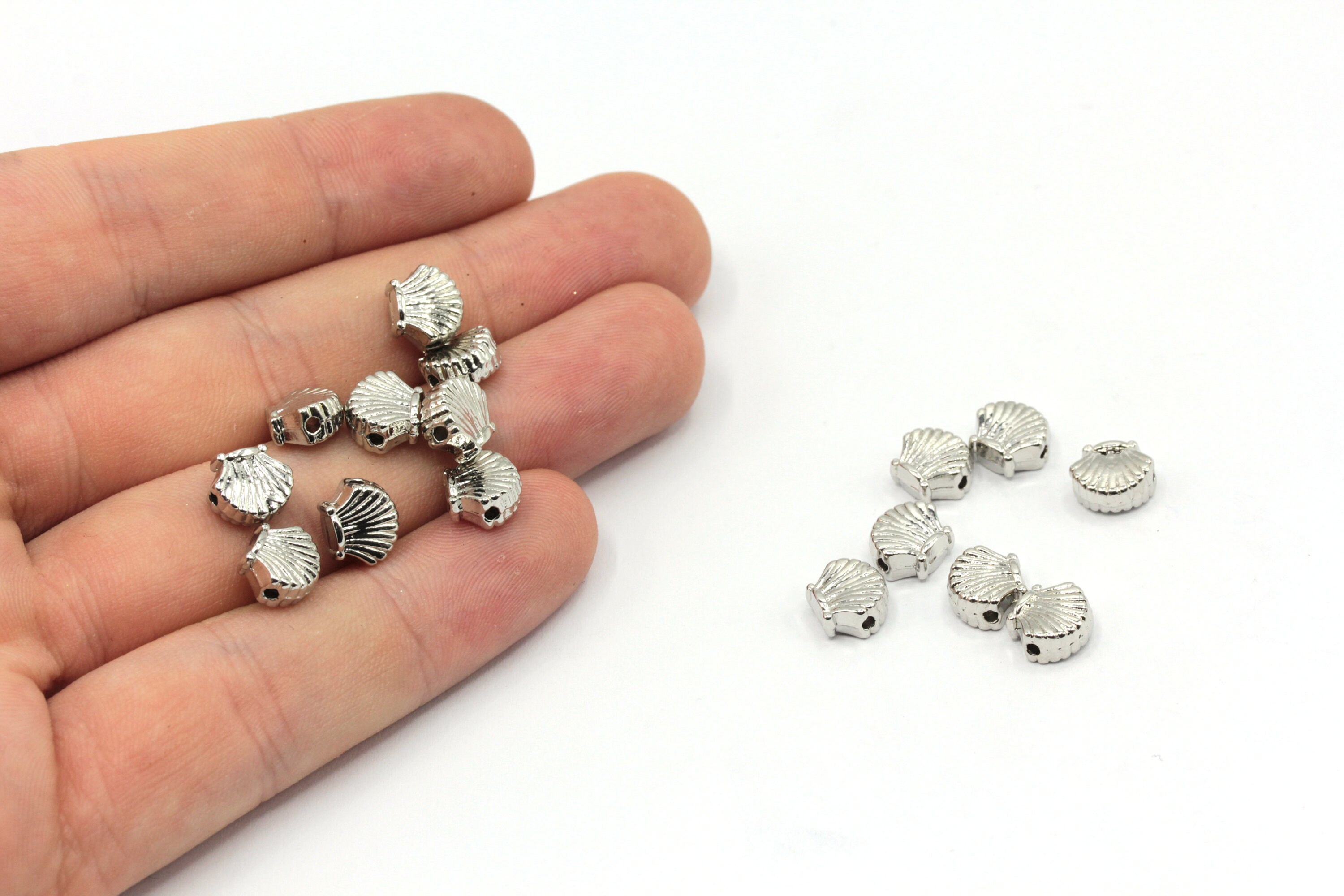 8x10mm Rhodium Plated Mini Sea Shell Charm, Tiny Sea Shell Charm, Sea Life Charms, Sea Shell Beads, Rhodium Plated Findings, GD1065