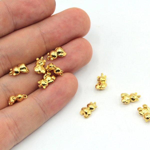 6x10mm 24k Shiny Gold Plated Mini Bear Charm, Tiny Bear Pendant, Small Bear Pendant, Bear Bracelet Charm, Gold Plated Findings, GD877