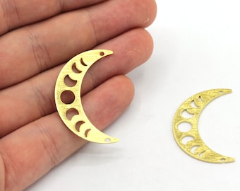 9x36mm Raw Brass Textured Moon Connector, Crescent Charm, Moon Phase Charm, Earring Pendants, Earring Findings, Brass Findings, BM067