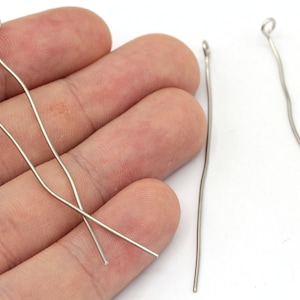 100 piezas de pasador de ojo plateado de calibre 20 de 60 mm, pasador de ojo plateado, pasadores de ojo, pasadores de ojo plateados, fabricación de joyas, accesorios plateados