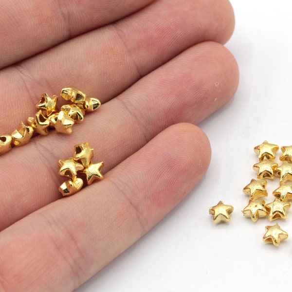 6mm 24k Shiny Gold Plated Tiny Star Beads, Celestial Beads, Star Spacer Beads, Star Bracelet Charm, Gold Plated Findings, GD244