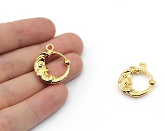 21x25mm 24k Shiny Gold Plated Moon Face Charm, Crescent Charm, Gold Moon Charm, Moon Necklace Pendant, Celestial Charm, Gold Plated Findings