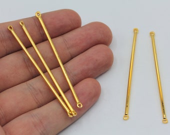 2x60mm 24k Shiny Gold Stick Bar Charm, Gold Bar Connector, 2 Holes Bar Charm, Bar Earrings, Earring Findings, Gold Plated Findings, BM466