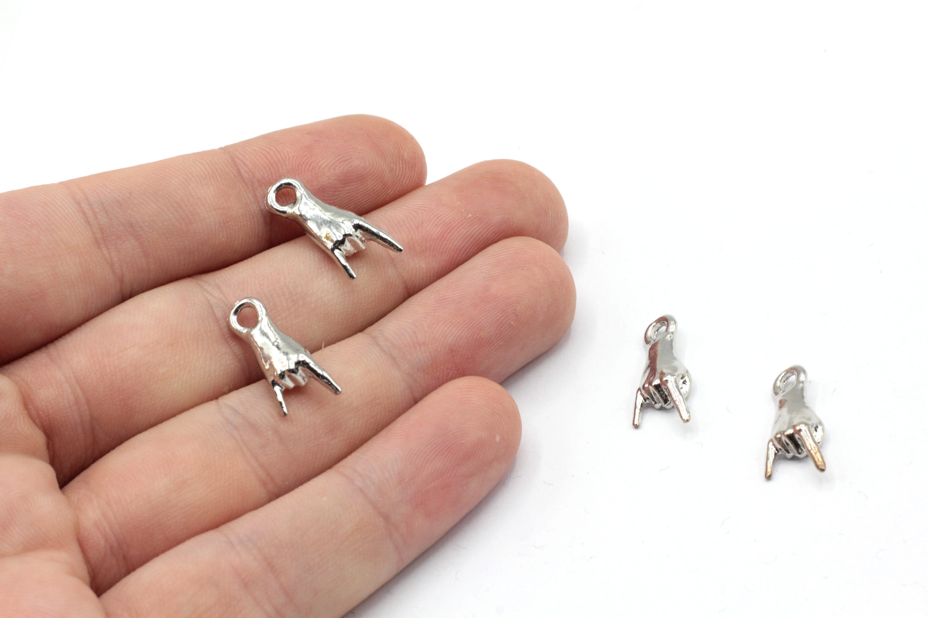 8x18mm Rhodium Plated Rock n Roll Hand Charm, Hand Pendant, Rock on Hand Charm, Gesture Charm, Rhodium Plated Findings, GD994