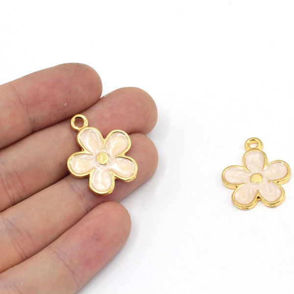 20x24mm 24k Shiny Gold Clover Charm, White Enamel Clover Charm, Daisy Charm, Flower Necklace Charm, Gold Plated Findings, GD1163