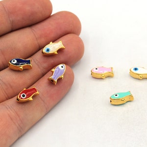7x12mm 24k Shiny Gold Plated Enamel Fish Beads, Fish Bracelet Beads, Fish Spacer Beads, Bracelet Charm, Gold Plated Findings, GD846